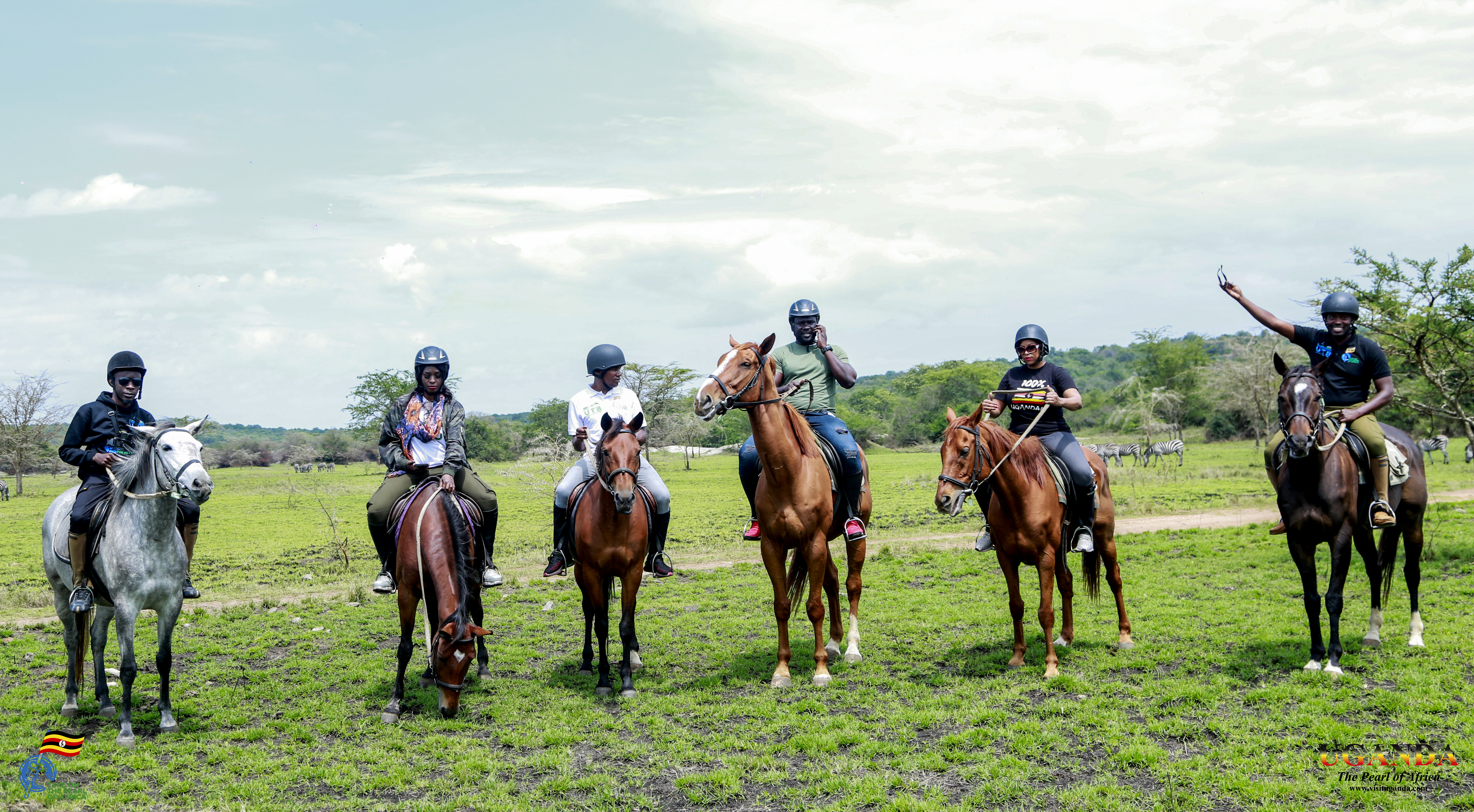 Tourists On Horse Riding Safari In Lake Mburo National Park in Western Uganda 