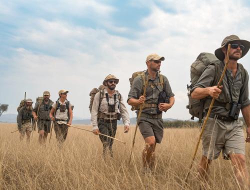 A group of Tourists on their safari hike in Rwanda